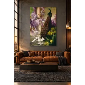 Impresión en lienzo de Fida Eugne Bidau: Pavo real en el jardín de la glicinia - Product Image 3