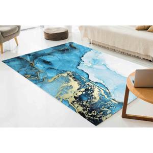 Tapis en marbre bleu or : Tapis d'art abstrait moderne, tapis doux non tissé - Product Image 2
