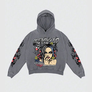 Sudadera con capucha lavada Vintage de algodón 100% para hombre DTG estampado personalizado cordón bordado Diseño hombro caído patrón sólido al por mayor - Product Image 1