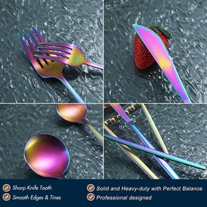 Ensemble de couverts arc-en-ciel moderne, fabriqué avec une brillance de couleur vive et en acier massif, offrant un service de table élégant et durable - Product Image 5