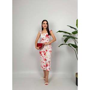 missJANELL Women's Digital Printed Strapless Midi Dress with <b>Balloon</b> Hem, 100% Polyester, Stone Color for Casual Summer Wear - Product Image 1