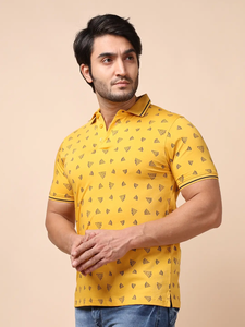 T-shirt à manches courtes en coton 100% pour hommes, tenue décontractée élégante avec col polo confortable, coupe haute et régulière, design imprimé à la mode - Product Image 5