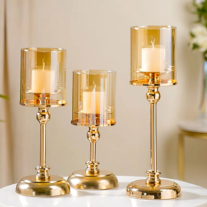 Home Lightning Accessories <b>Silver</b> Polished Stand Indoor Decorative Hurricanes <b>Candle</b> <b>Holder</b> for Home Metal <b>Candle</b> Stand - Product Image 2