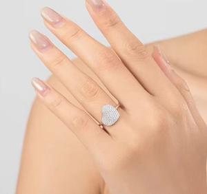 Bague en or blanc pur massif avec diamant solitaire en forme de cœur romantique, cultivé en laboratoire GIA, pour femme, bijoux de mariage en gros, cadeau - Product Image 3