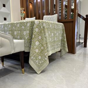 Mantel de Tela Estampada a Mano con Diseño Floral Verde Aguacate, Cubierta de Mesa Artesanal, Regalos para Bodas y Navidad - Product Image 5