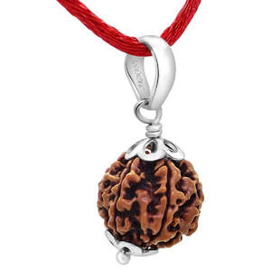 Colgante de Plata 925 con Rudraksha de 6 Mukhi de Nepal - Regalo para el Hinduísmo - Amuleto Chapado en Oro - Patrón de Llave - Product Image 1