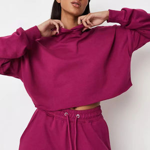 Precio de fábrica Mujeres casual streetwear Drop Shoulder figuras transpirables Eco friendly sudaderas con capucha de punto recortadas - Product Image 1