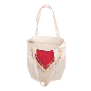 High Quality <b>Hand</b> Painted Cotton Tote <b>Bag</b> Heart Motif Embroidery Lightweight Durable for Daily Use Handmade Summer Accessory - Product Image 3