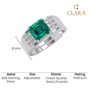 NOVAMART Fine Boho Statement <b>Rings</b> for <b>Men</b> 925 Premium Pure Sterling <b>Silver</b> Emerald Oval Cut Diamonds Geometric Pattern Rhodium - Product Image 5