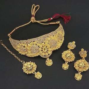 Collier ras du cou en pierre brune Kriaa serti de bijoux fins Maang Tikka 1113641 - Product Image 1