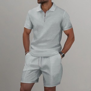 Personalizar diseño cremallera camiseta conjuntos de alta calidad al por mayor pantalones cortos conjunto para hombres tendencia elegante transpirable pantalones cortos camisa conjunto - Product Image 1