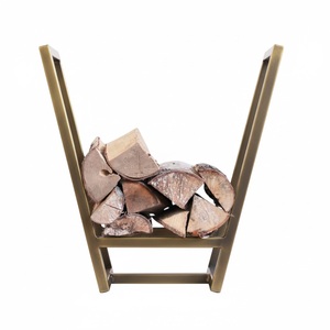 Soporte para Leños de Chimenea de Metal Hecho a Mano en India, para Interiores y Exteriores, Resistente, Acabado en Oro Antiguo - Product Image 1