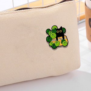 Custom Black <b>Cat</b> in Green Bushes PVC Enamel Pin Playful Nature-Themed Badge - Product Image 3