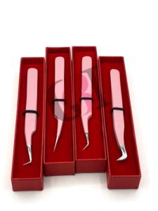 Pinzas de extensión de pestañas de mejor volumen de alta calidad 45 y 90 grados Pro diseño de corazón recto herramienta de belleza de recubrimiento en polvo rosa - Product Image 2
