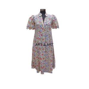Vestido de Algodón Puro con Estampado Floral Dulce hasta la Rodilla para Mujer, Diseño Elegante y Nuevo con Decoración de Cinturón, Ideal para Fiestas - Product Image 2