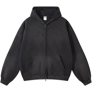 เสื้อมีฮู้ดมีซิปสำหรับผู้ชายผ้าฝ้าย100% มีฮู้ดฟอกสีกรดเสื้อผ้าแนวสตรีทสั่งทำ2025โลโก้ได้สำหรับฤดูหนาว - Product Image 1