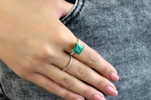 Bijoux en pierre verte unique Princesse pierre précieuse malachite naturelle taillée à facettes en argent sterling 925 Bague plaquée or 18 carats Bijouterie fine - Product Image 3