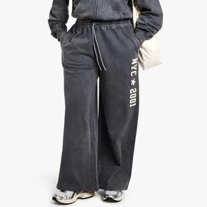 Pantalon large à jambes larges en toile de haute qualité pour femmes, avec logo personnalisé, lavage à l'acide - Product Image 1