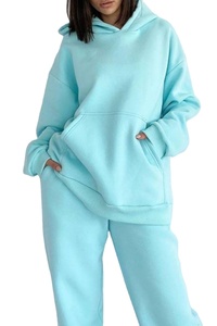 Conjunto de chándal de 2 piezas para mujer respetuoso con el medio ambiente sólido de invierno con logotipo personalizado y Sudadera con capucha - Product Image 3