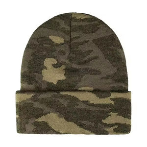 Hot Sale <b>Green</b> Camo Design Jacquard Y2K 100% Acrylic Winter <b>Hat</b> Custom Logo Beanie Cap Men Women Outdoor Plain Letter Process - Product Image 2