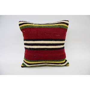 Multicolore 14x14 Pouces Patchwork Kilim Laine Tissée Subtile Rayé Vintage Motif Fluffy 18x18 Coussin Décoratif Antidérapant - Product Image 1