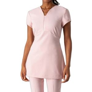 Costume uniforme de travail en soie à manches courtes pour femmes Logo personnalisé Massage thaïlandais SPA Salon esthéticienne ensembles de tuniques pour hôtels séances de beauté - Product Image 6