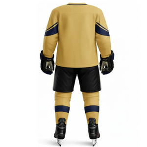 Ensemble d'uniformes de hockey sur glace OEM or et bleu marine - Concevez votre propre logo Vêtements de sport Jersey de hockey professionnel à rayures diagonales - Product Image 2