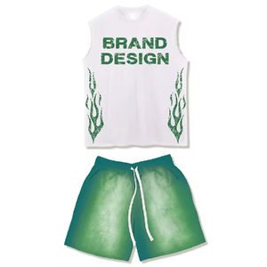 Conjuntos de camiseta sin mangas de dos piezas con borde crudo y pantalones cortos lavados con ácido, conjuntos de pantalones cortos y camisetas personalizados para hombre - Product Image 4