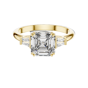 แหวนเพชรทรงแอสเชอร์ 1.97 กะรัต แบบสามเม็ด ความใส VVS-VS สี EF ทอง 18KT, 14KT, 10KT และเงิน 925 สีโรสโกลด์, สีเหลือง, สีขาว - Product Image 3