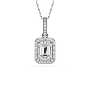 Colgante de Diamante Corte Esmeralda con Halo Simple, 0.50 Ct, Diamante Cultivado en Laboratorio, en Platino, para Regalo de Aniversario de Bodas - Product Image 3