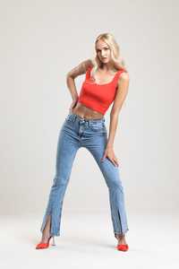 Pantalones cargo de mezclilla de pierna ancha holgados rectos informales de cintura alta para mujer europea, ropa de calle lavada personalizada, pantalones vaqueros ajustados sueltos divididos - Product Image 2