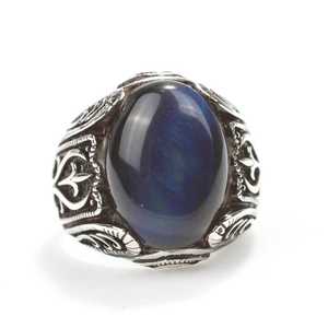 Bague pour homme en argent sterling 925 avec pierre saphir bleu marine, motif géométrique ovale à capuchon en or 14 carats, plaqué rhodium pour un usage quotidien - Product Image 4