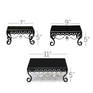 <b>Set</b> of 3 Antique Design Metal and Crystal Square <b>Cake</b> and Dessert <b>Stands</b> Different Sizes Metal Iron Snacks <b>Stands</b> - Product Image 5