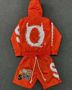 Pantalones cortos impermeables de nailon, conjunto cortavientos de dos piezas, chándal de poliéster de secado rápido, chándal de poliéster liso para hombre - Product Image 1