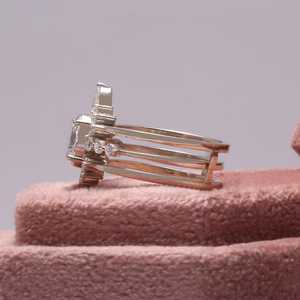 Oval Cut Lab Diamond Engagement <b>Ring</b> <b>Set</b> Trendy 14k White <b>Gold</b> Vintage Cluster Curved Band Bridal Anniversary <b>Ring</b> - Product Image 4