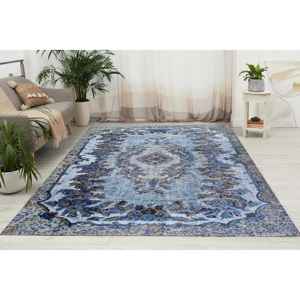 Alfombra Turca con Medallón Gris: Decoración Artística Anatolia, Alfombra Estampada, Alfombra Suave No Tejida - Product Image 1