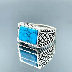 Bague en pierre turquoise bleue pour homme, bague turque faite à la main, bijoux pour homme, bague en 925 sterling, bague tendance, bague cadeau - Product Image 2