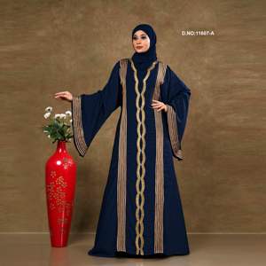 Exclusiva Abaya Larga Hasta el Suelo con Cuello en V de Tela Nida con Características Ecológicas y Transpirables Estilo Vintage - Product Image 1