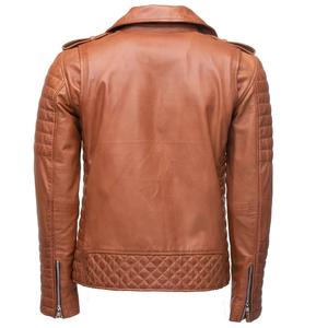 Veste en cuir de motard tan pour hommes avec fermeture à glissière Style hiver décontracté fini - Product Image 5