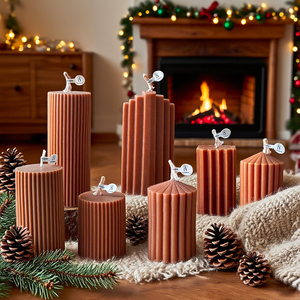 เทียนหอมทรงเสาแบบร่อง ผลิตจากขี้ผึ้งถั่วเหลือง ทำมือ เป็นมิตรกับสิ่งแวดล้อม สไตล์นอร์ดิก บรรจุในขวดแก้ว สำหรับเทศกาลวันขอบคุณพระเจ้าและอีสเตอร์ ขายส่ง - Product Image 2