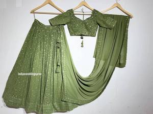 Detalles de telas LEHENGHA Heavy Fox Georgette INNER Attached American Crepe Silk con lata estándar Can & Canvas - Product Image 6