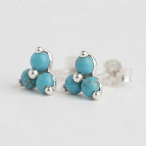 Romantic Women's <b>Turquoise</b> Flower <b>Earrings</b> Sterling Silver Rhodium Plated Wedding Engagement Anniversary Trendy Rhaya Jewels - Product Image 3