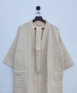 ชุดคลุมวาฟเฟิลผ้าฝ้ายสำหรับผู้หญิงชุดกิโมโนสีขาวมีกระเป๋าสำหรับงานแต่งงานของขวัญฮันนีมูน - Product Image 3