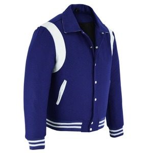 2025 OEM Silo-Sports Hot Blue Fleece <b>Heated</b> Windproof Eco-Friendly Varsity Letterman <b>Jacket</b> Men's White Leather Strips <b>Jackets</b> - Product Image 3