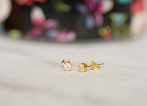 Tiny Cubic Zircon Diamond Bezel 925 Solid Sterling <b>Silver</b> Earring Compact <b>Studs</b> CZ <b>Stud</b> Gold Plated Earring Latest Impressive - Product Image 3