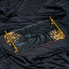 Super Qualité Noir Grand Plateau à Pilules Art Déco Moderne Or Poignées Grand Cadeau de Pendaison de Crémaillère Décoratif Résine Acrylique Plateau de Service - Product Image 4