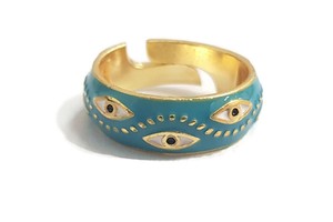 BRASS AUTHENTIC <b>RING</b> ENAMEL <b>EVIL</b> <b>EYES</b> ADJUSTABLE <b>RING</b> FASHION BRASS JEWELRY - Product Image 2