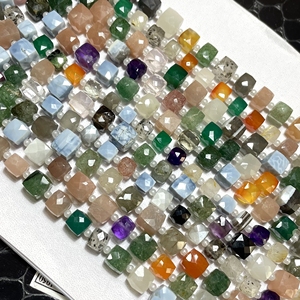 Cuentas con forma de caja facetada de piedra mixta Natural, taladro de soporte ASP GEMS de 7-8MM, hebra de 6 pulgadas de largo para la fabricación de joyas - Product Image 2