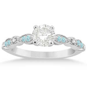 Ensemble de mariage en or blanc 14 carats avec diamant aquamarine en forme de marquise (0,49 ct) - pour mariage, fiançailles, anniversaire, fête religieuse, cadeau - Product Image 2