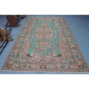 Alfombra Turca, Alfombra Vintage Grande de 6.1x9.9 pies, Alfombra de Lana con Estampado Animal Marrón - Product Image 1